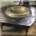 F01. Brass and wood octagonal brazier. 30.5”w - $525 